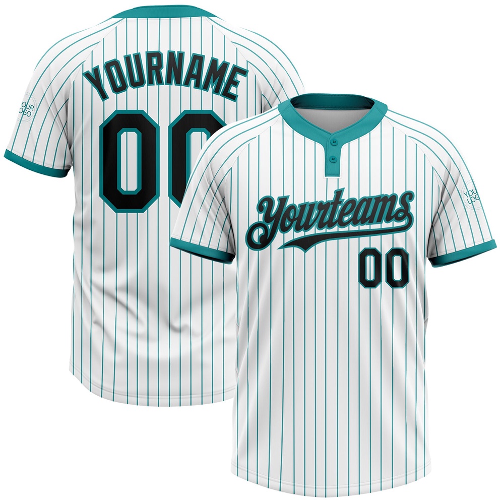 White Teal Pinstripe Black Two Button Unisex Softball Jersey, Custom Team Softball Jersey