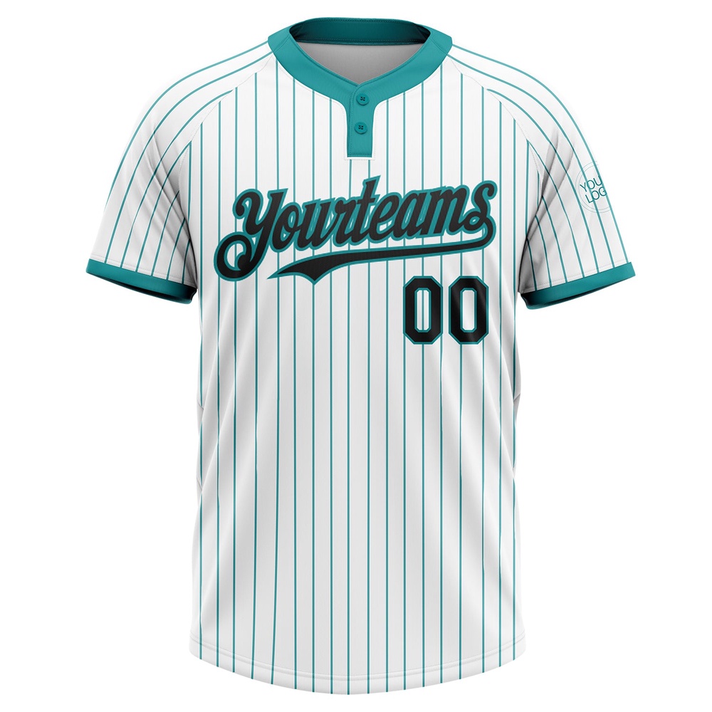 White Teal Pinstripe Black Two Button Unisex Softball Jersey, Custom Team Softball Jersey