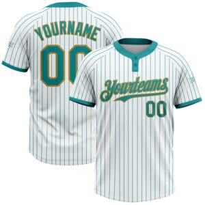 White Teal Pinstripe Old Gold Two Button…