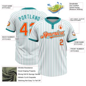 White Teal Pinstripe Orange Two Button Unisex Softball Jersey Custom Team Softball Jersey 3 zplkaz.jpg