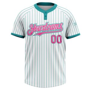 White Teal Pinstripe Pink Two Button Unisex Softball Jersey Custom Team Softball Jersey 2 gyqnzr.jpg