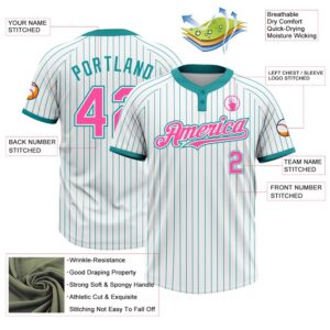 White Teal Pinstripe Pink Two Button Unisex Softball Jersey Custom Team Softball Jersey 3 jrp5kr.jpg