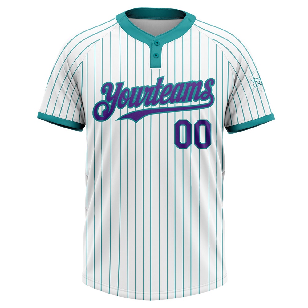 White Teal Pinstripe Purple Two Button Unisex Softball Jersey, Custom Team Softball Jersey