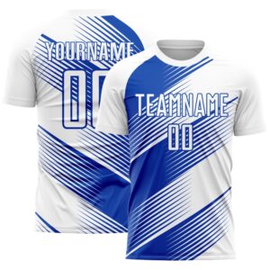 White Thunder Blue Line Sublimation Soccer Uniform…