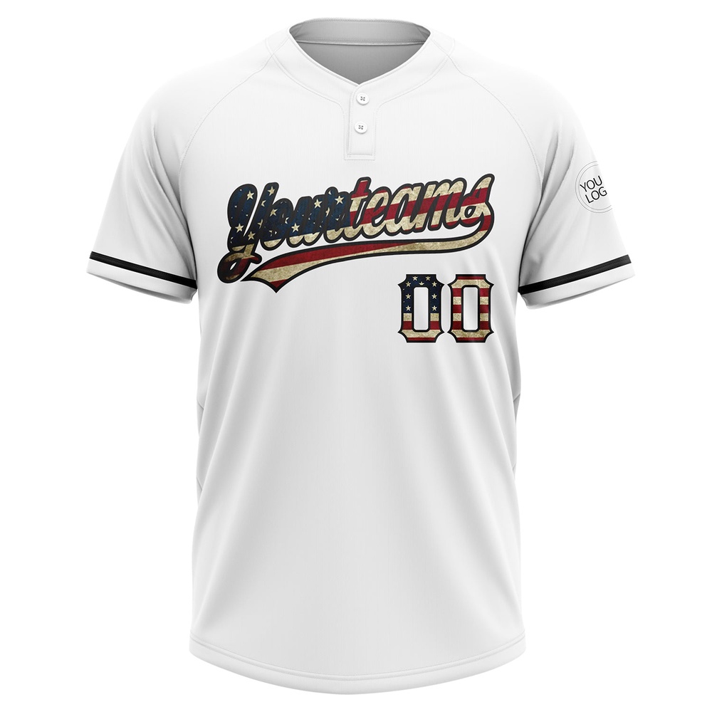 White Vintage USA Flag Black Two Button Unisex Softball Jersey, Custom Team Softball Jersey