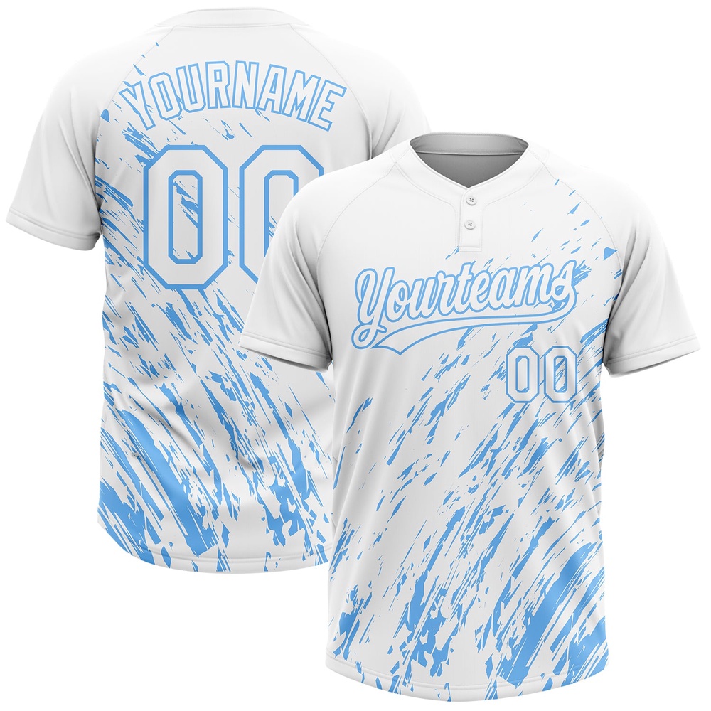 White White Light Blue 3D Pattern Two Button Unisex Softball Jersey, Custom Team Softball Jersey