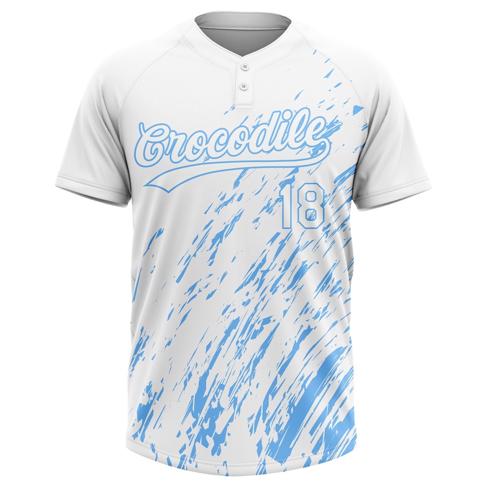 White White Light Blue 3D Pattern Two Button Unisex Softball Jersey, Custom Team Softball Jersey