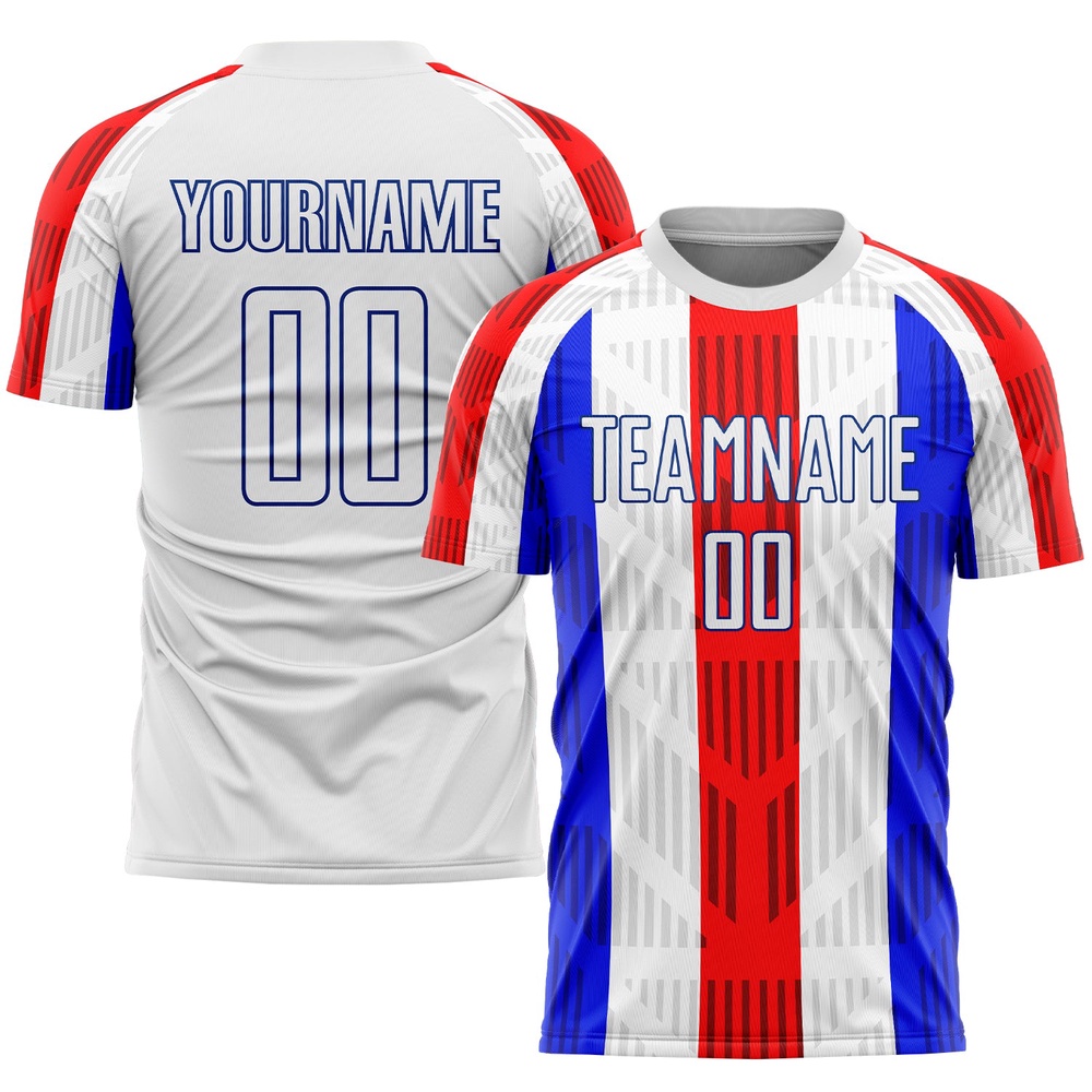 White White Royal Sublimation Soccer Uniform Jersey, Custom Team Soccer Jersey Shirt
