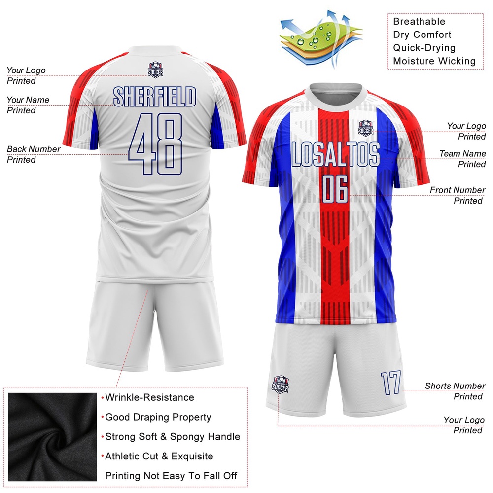 White White Royal Sublimation Soccer Uniform Jersey, Custom Team Soccer Jersey Shirt
