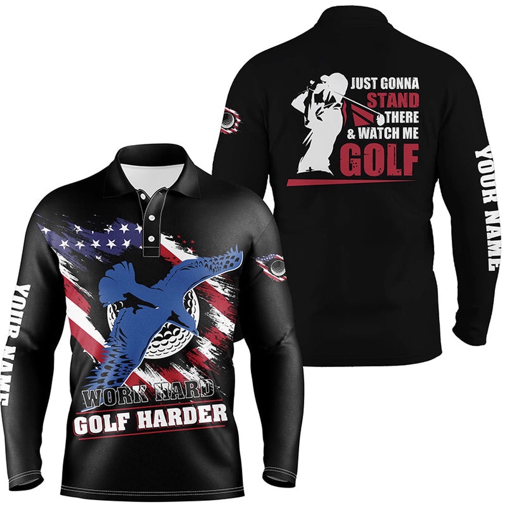 Work Hard Golf Harder Albatross American Flag Polo Shirt, Patriotic Golf Shirts For Men, Golf Polo Shirt, Golf Shirts