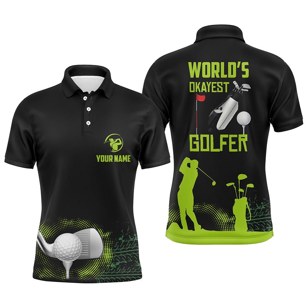 World’S Okayest Golfer Men’s Polo Shirt, Customized Green Golf Shirts For Men, Golf Polo Shirt, Golf Shirts