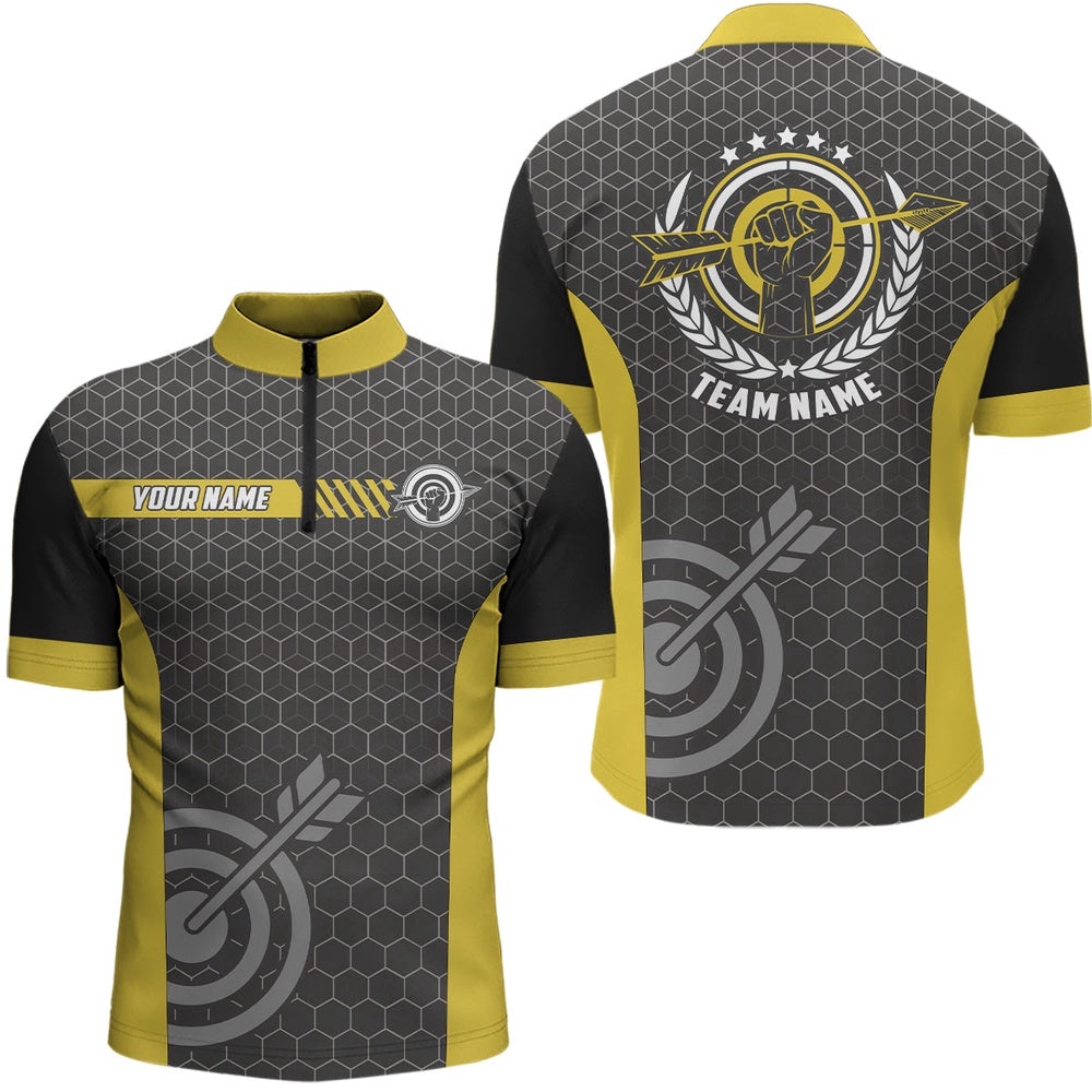 Yellow And Black Archery Target Men Jersey Shirts, Custom Team Name Archery Jerseys, Custom Archery Team Shirt