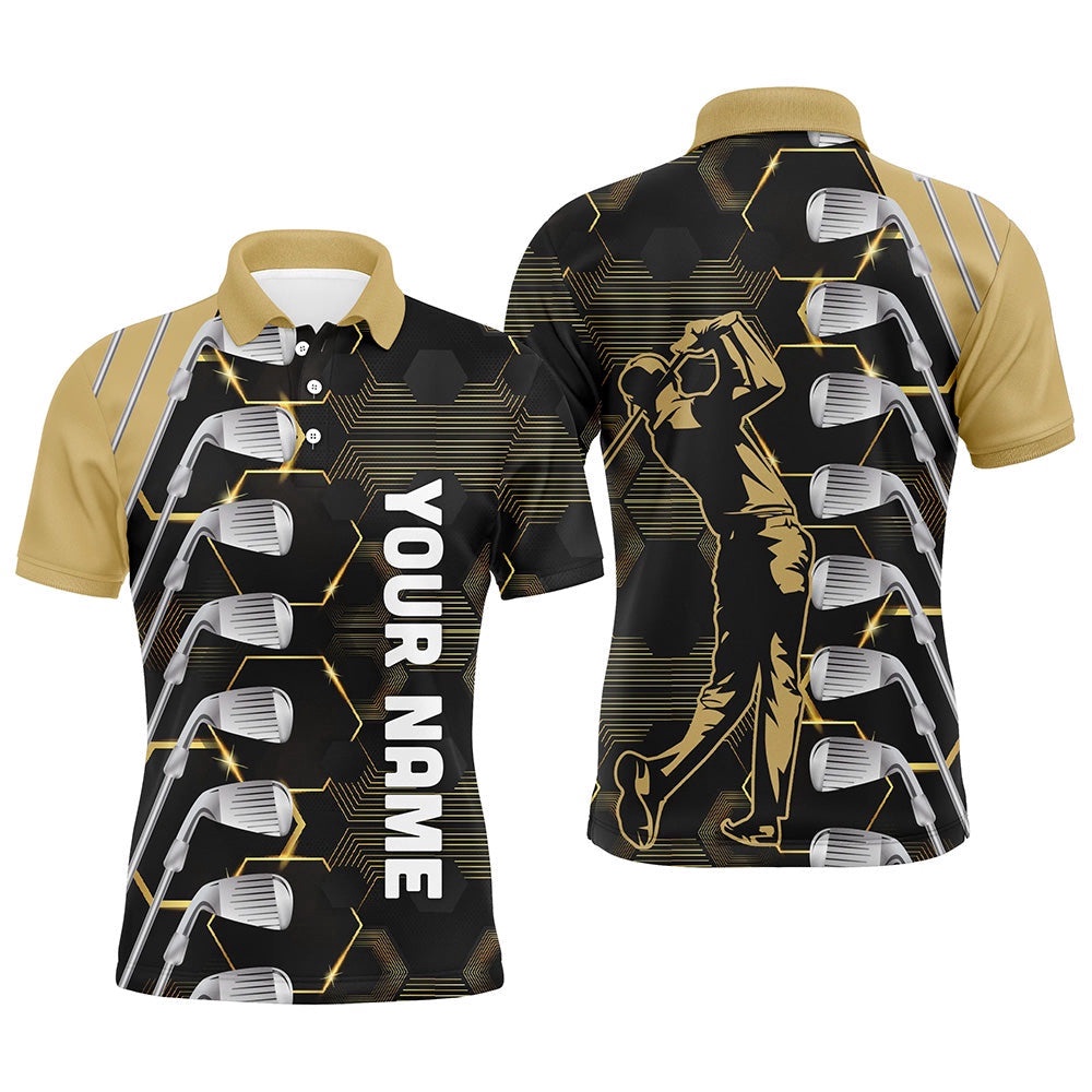 Yellow And Black Golf Clubs Men’s Golf Polo Shirts Custom Name Golf Outfit Men, Golf Polo Shirt, Golf Shirts