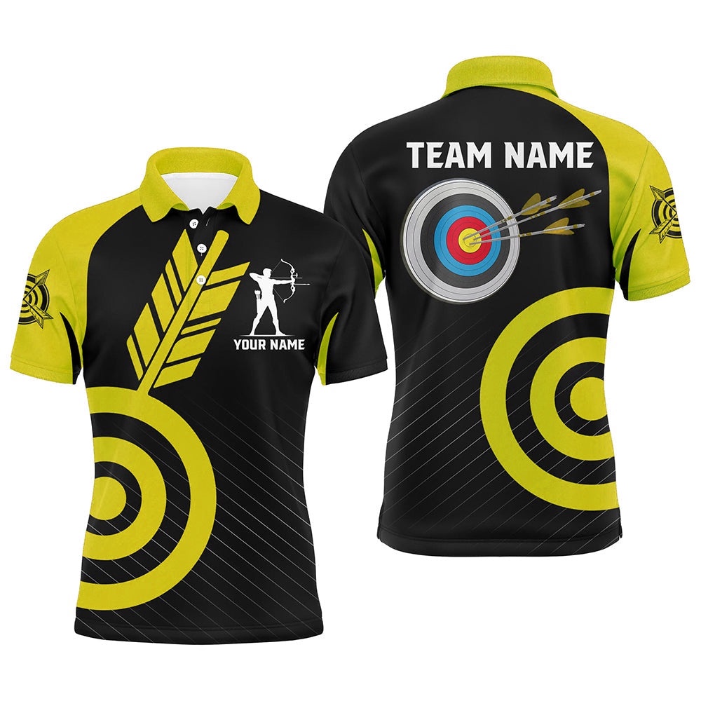 Yellow Archery Polo For Men Custom Archery Shirts Team League Archery Uniform, Custom Archery Team Polo Shirt