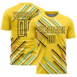 Yellow Black Lines Sublimation Soccer Uniform Jersey,…