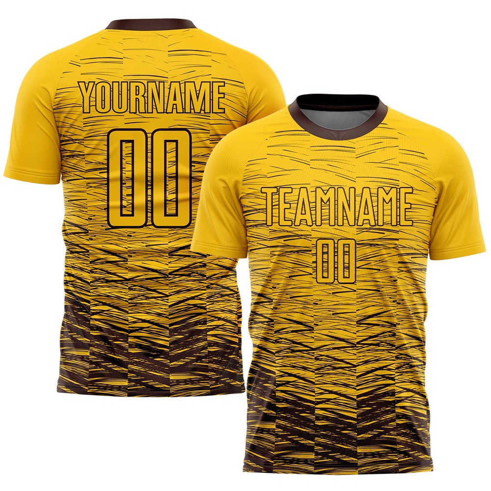 Yellow Brown Sublimation Soccer Uniform Jersey, Custom Team Soccer Jersey Shirt