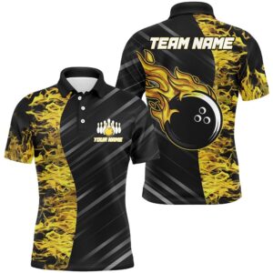 Yellow Flames Bowling Polo Shirt Men Women…