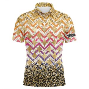 Yellow Glitter Leopard Pattern Men’s Golf Polo…