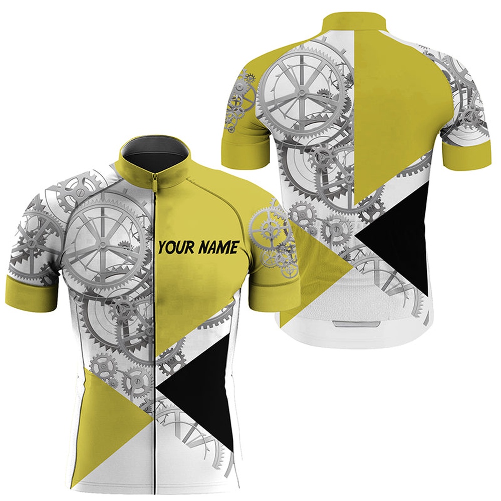 Yellow Mens Cycling Jersey Bike Shirts Breathable Biking Tops With Pockets Bicycle Clothes, Custom Mono Cycling Jersey