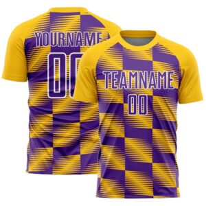 Yellow Purple White Lines Sublimation Soccer Uniform…
