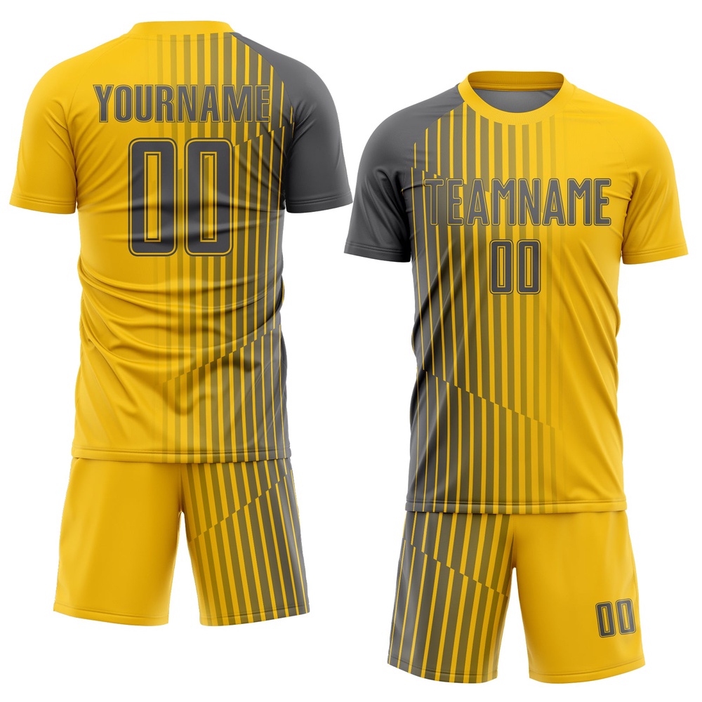 Yellow Steel Gray Lines Sublimation Soccer Uniform Jersey, Custom Team Soccer Jersey Shirt