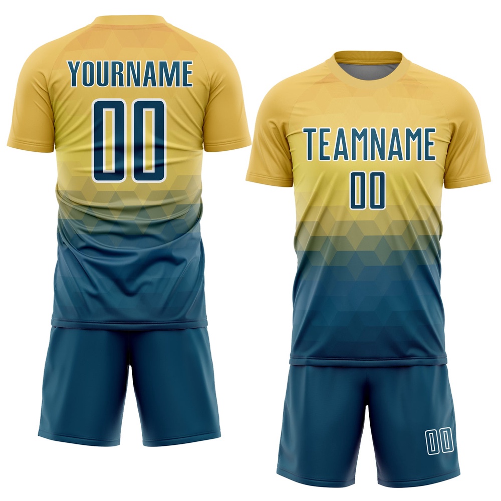 Yellow US Navy Blue White Geometric Triangle Sublimation Soccer Uniform Jersey, Custom Team Soccer Jersey Shirt