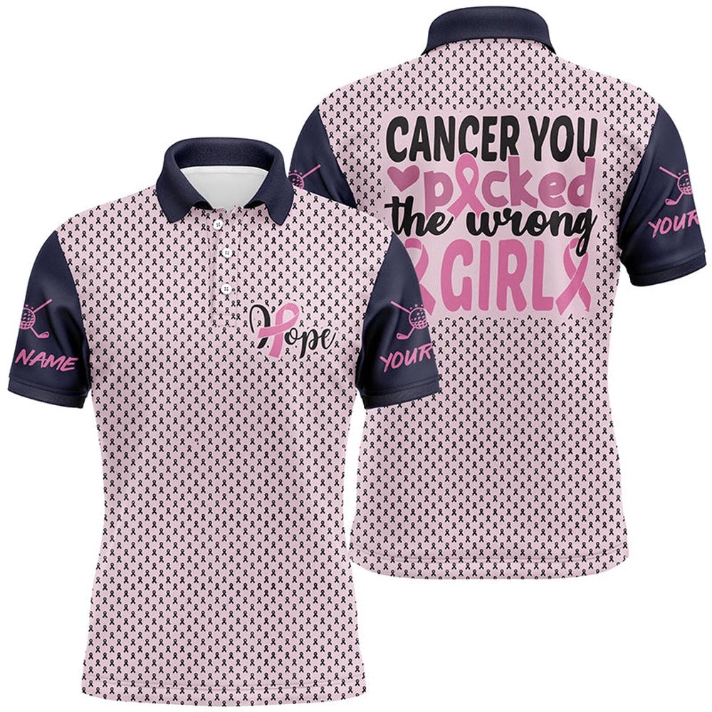 You Picked The Wrong Girl Breast Cancer Awareness Men’s Golf Polo Shirt Pink Golf Shirts For Men, Golf Polo Shirt, Golf Shirts