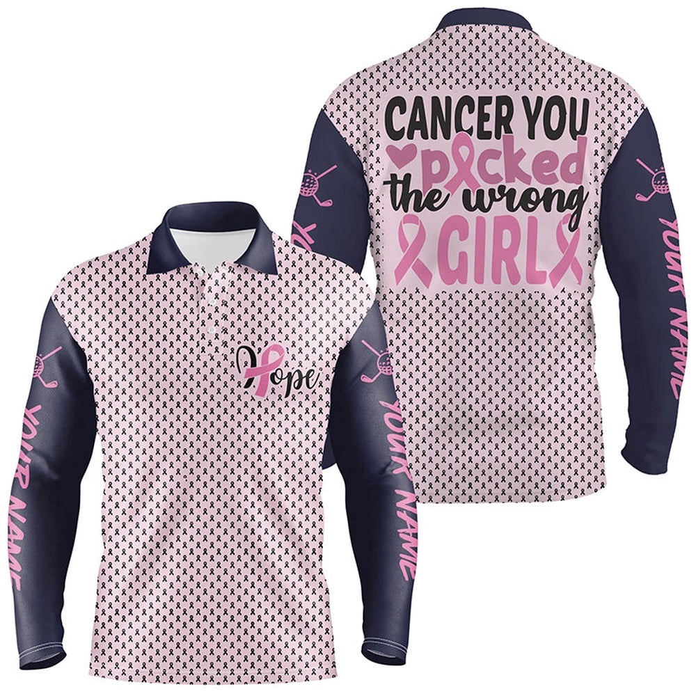 You Picked The Wrong Girl Breast Cancer Awareness Men’s Golf Polo Shirt Pink Golf Shirts For Men, Golf Polo Shirt, Golf Shirts