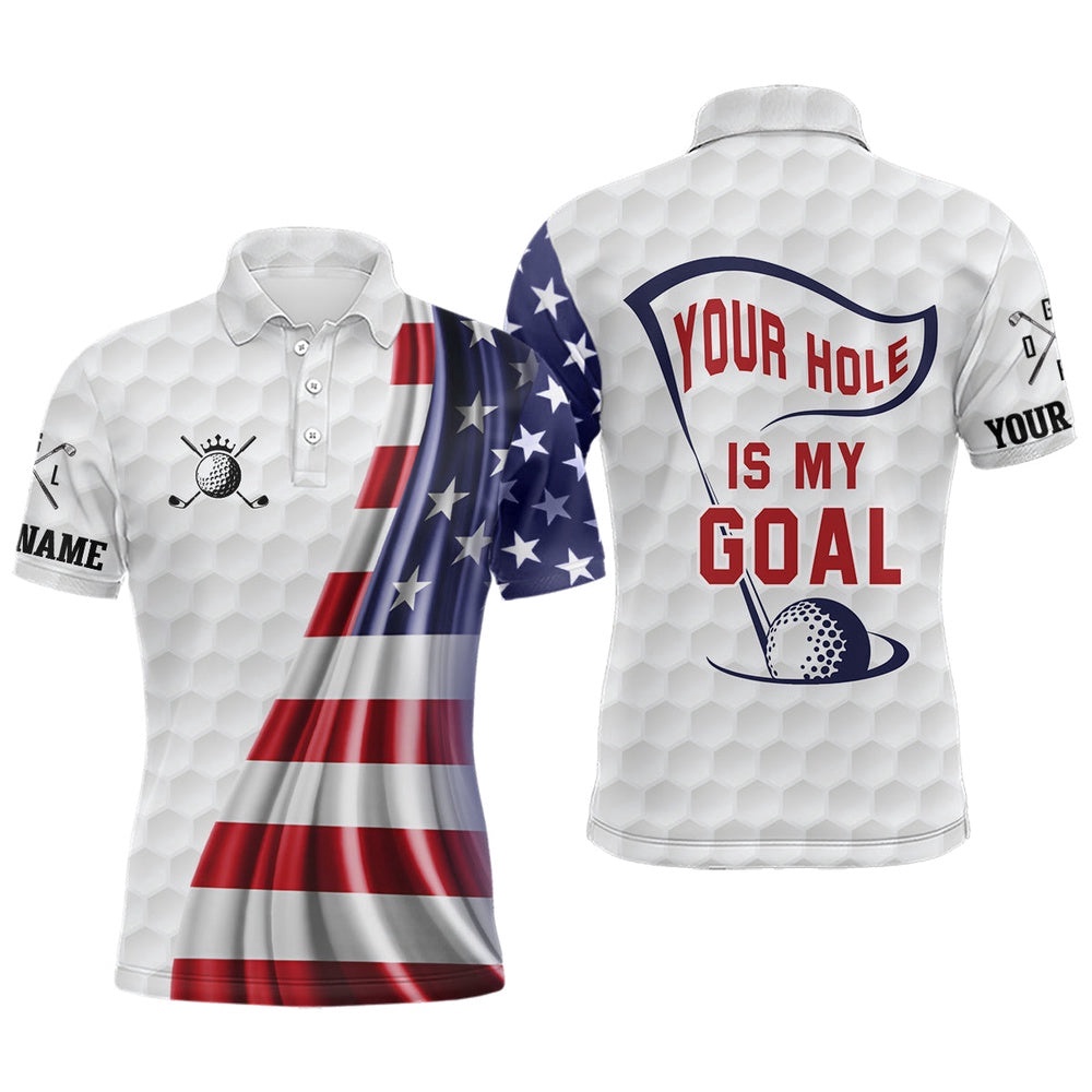 Your Hole Is My Goal Men’s Golf Polo Shirt Custom American Flag Patriotic Golf Tops For Men Golf Gifts, Golf Polo Shirt, Golf Shirts