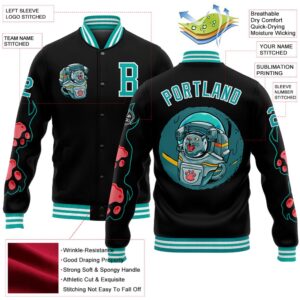 Custom Black Aqua White Seated Cat 3D Pattern Design Bomber Full Snap Baseball Jacket Custom Team Jacket 2 piypob.jpg