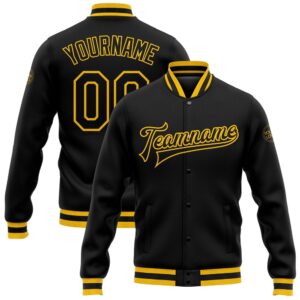 Custom Black Gold Bomber Full Snap Baseball…