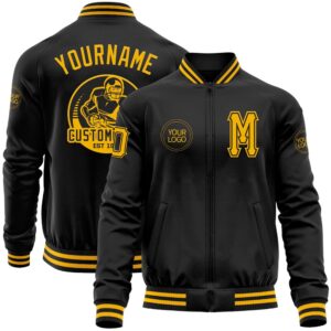 Custom Black Gold Bomber Varsity Baseball Jacket,…