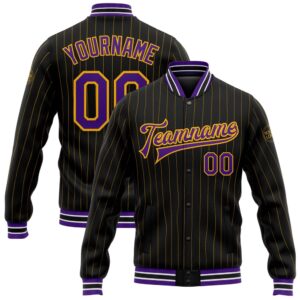 Custom Black Gold Pinstripe Purple White Bomber…