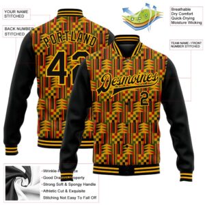 Custom Black Gold Red Kelly Green Black History Month 3D Pattern Design Bomber Full Snap Baseball Jacket Custom Team Jacket 2 vyebm8.jpg