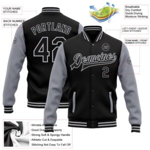 Custom Black Gray Bomber Full Snap Varsity Baseball Jacket Custom Team Jacket 2 tpqkva.jpg