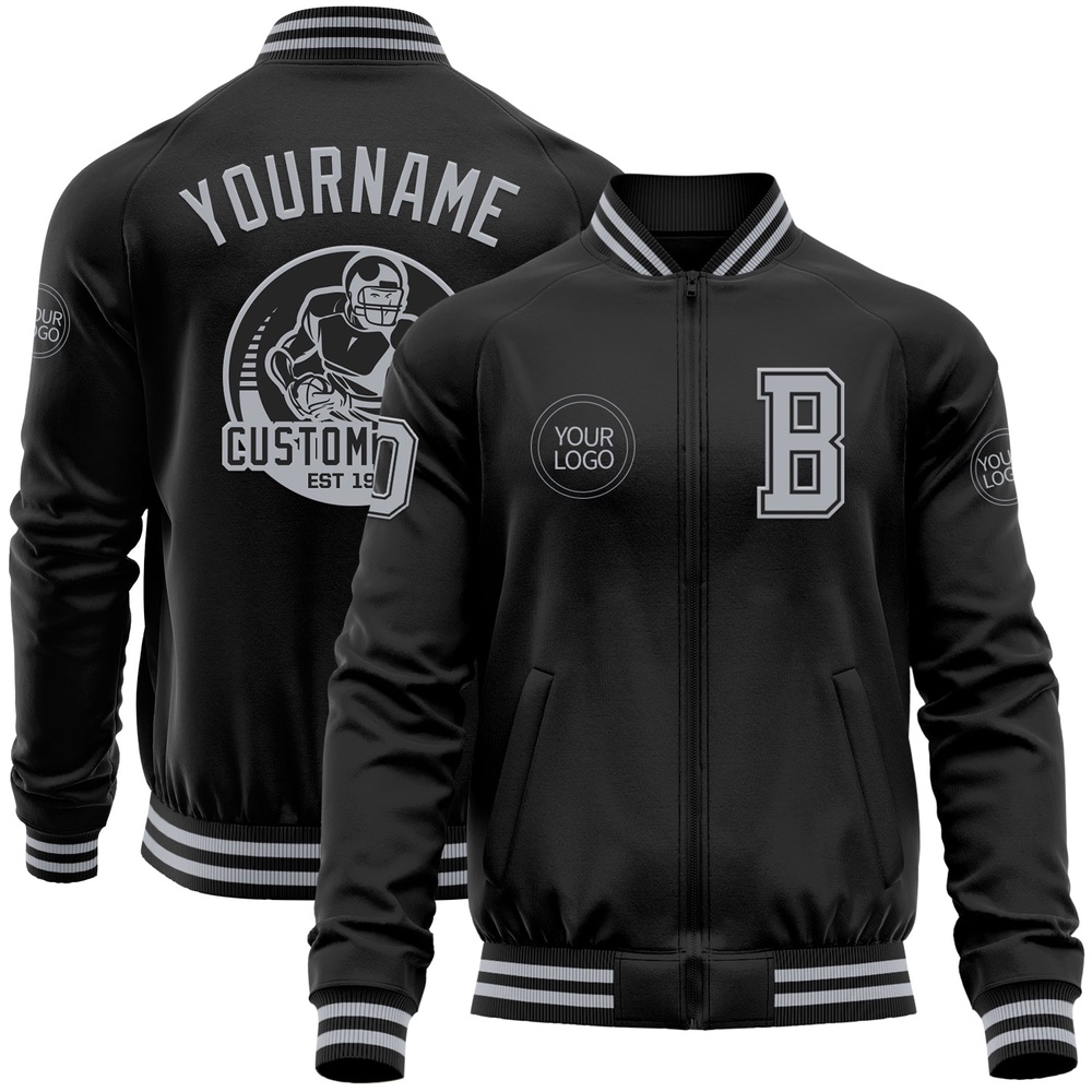 Custom Black Gray Bomber Varsity Baseball Jacket, Custom Team Jacket