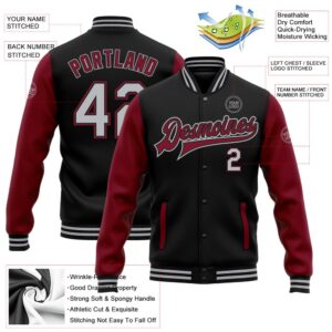Custom Black Gray Crimson Bomber Full Snap Varsity Baseball Jacket Custom Team Jacket 2 sul1bx.jpg
