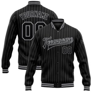 Custom Black Gray Pinstripe Gray Bomber Full…