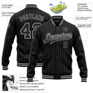 Custom Black Gray Pinstripe Gray Bomber Full Snap Baseball Jacket Custom Team Jacket 2 klfkbm.jpg