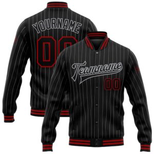 Custom Black Gray Pinstripe Red Bomber Full…