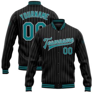Custom Black Gray Pinstripe Teal Bomber Full…