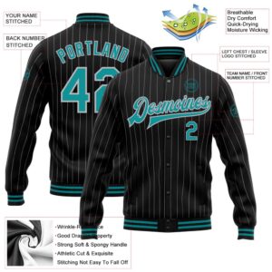 Custom Black Gray Pinstripe Teal Bomber Full Snap Baseball Jacket Custom Team Jacket 2 l1cevh.jpg