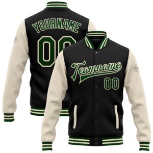 Custom Black Green Cream Bomber Full Snap…