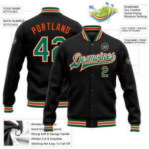 Custom Black Kelly Green Orange Bomber Full Snap Baseball Jacket Custom Team Jacket 2 btjoh6.jpg