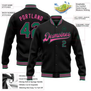 Custom Black Kelly Green Pink Bomber Full Snap Baseball Jacket Custom Team Jacket 2 mcyizh.jpg