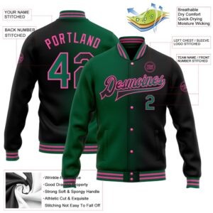 Custom Black Kelly Green Pink Bomber Full Snap Varsity Letterman Gradient Fashion Jacket Custom Team Jacket 2 zdusxj.jpg