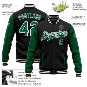 Custom Black Kelly Green White Bomber Full Snap Varsity Baseball Jacket Custom Team Jacket 2 g6uulv.jpg