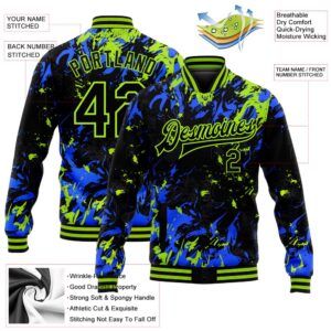 Custom Black Neon Green Royal 3D Pattern Design Bomber Full Snap Baseball Jacket Custom Team Jacket 2 iwci7a.jpg