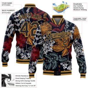 Custom Black Old Gold Flowers And Branches 3D Pattern Design Bomber Full Snap Baseball Jacket Custom Team Jacket 2 e0obi7.jpg