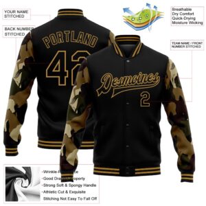 Custom Black Old Gold Horse Camo Sleeves 3D Pattern Design Bomber Full Snap Baseball Jacket Custom Team Jacket 2 u4pvzo.jpg